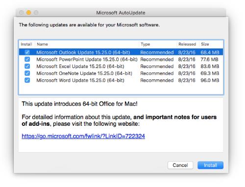 outlook for mac 2016 support